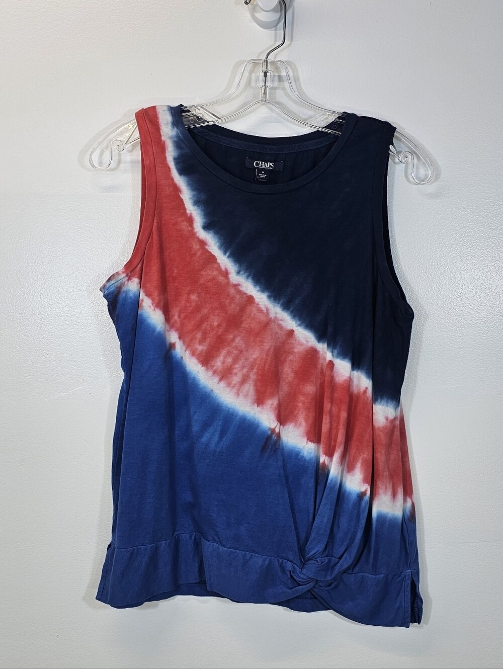Chaps Tie-Dye Sleeveless Tank — Red, White & Blue